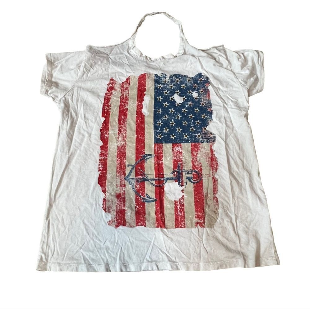 Daytrip American Flag Cut out Back tee women's size small S